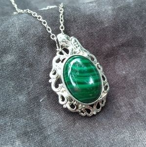 Large malachite pendant/ Necklace in platinum over copper with magnet